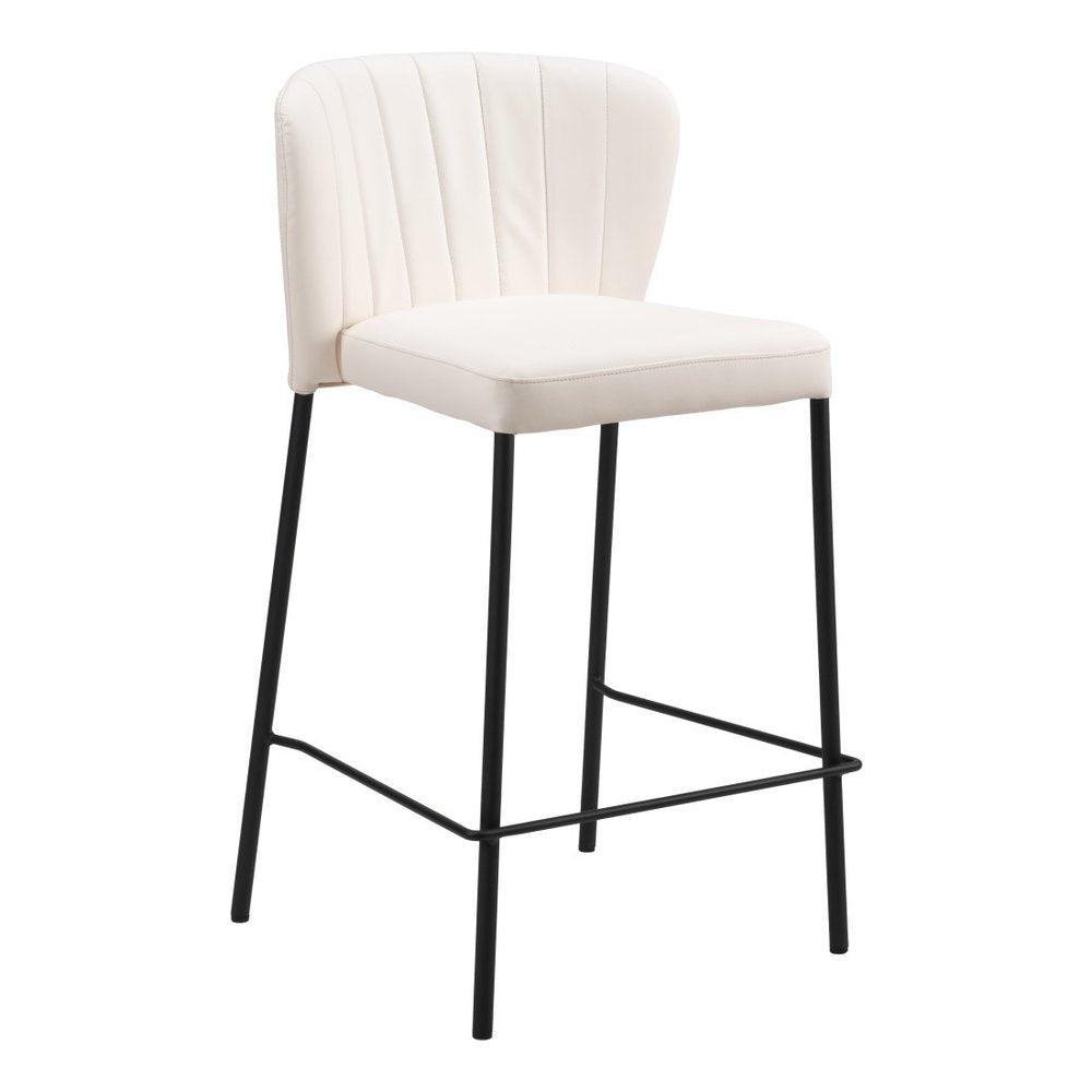 Set of Two 26" Cream And Black Faux Leather And Fabric And Steel Counter Height Bar Chairs HomeRoots