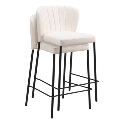 Set of Two 26" Cream And Black Faux Leather And Fabric And Steel Counter Height Bar Chairs HomeRoots