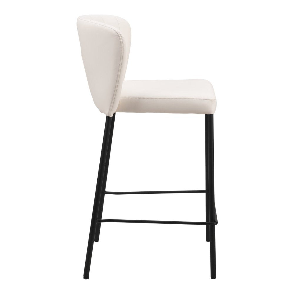 Set of Two 26" Cream And Black Faux Leather And Fabric And Steel Counter Height Bar Chairs HomeRoots