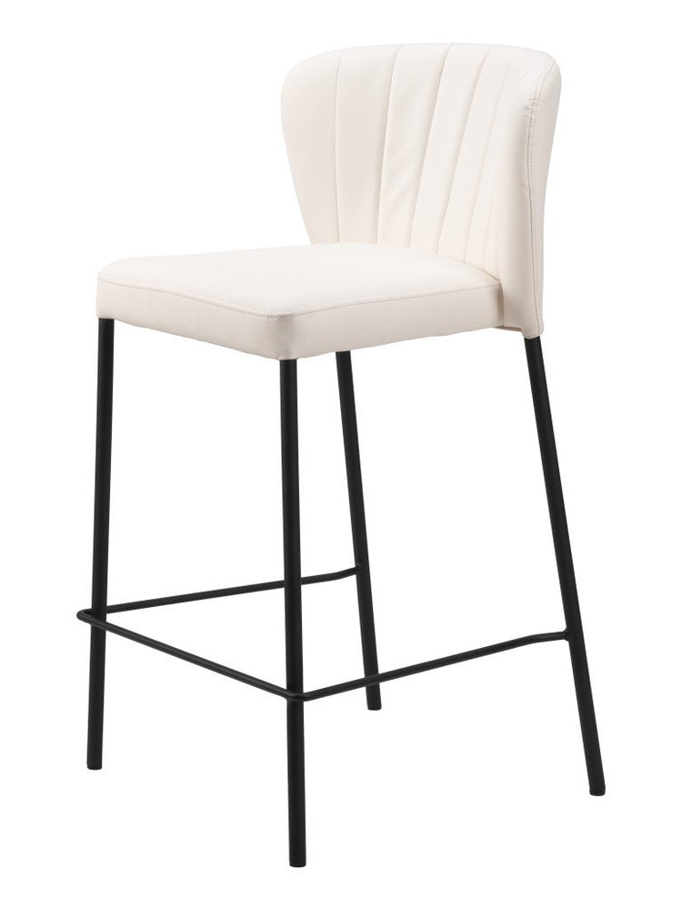 Set of Two 26" Cream And Black Faux Leather And Fabric And Steel Counter Height Bar Chairs HomeRoots