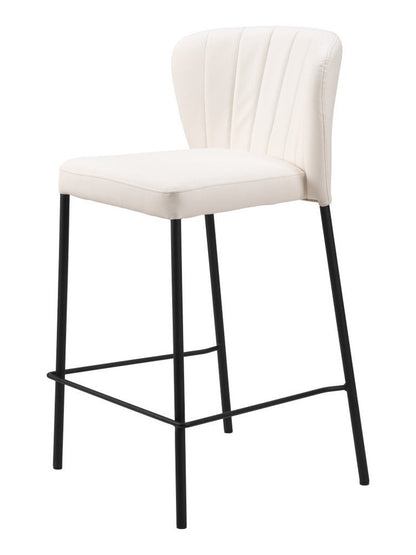 Set of Two 26" Cream And Black Faux Leather And Fabric And Steel Counter Height Bar Chairs HomeRoots