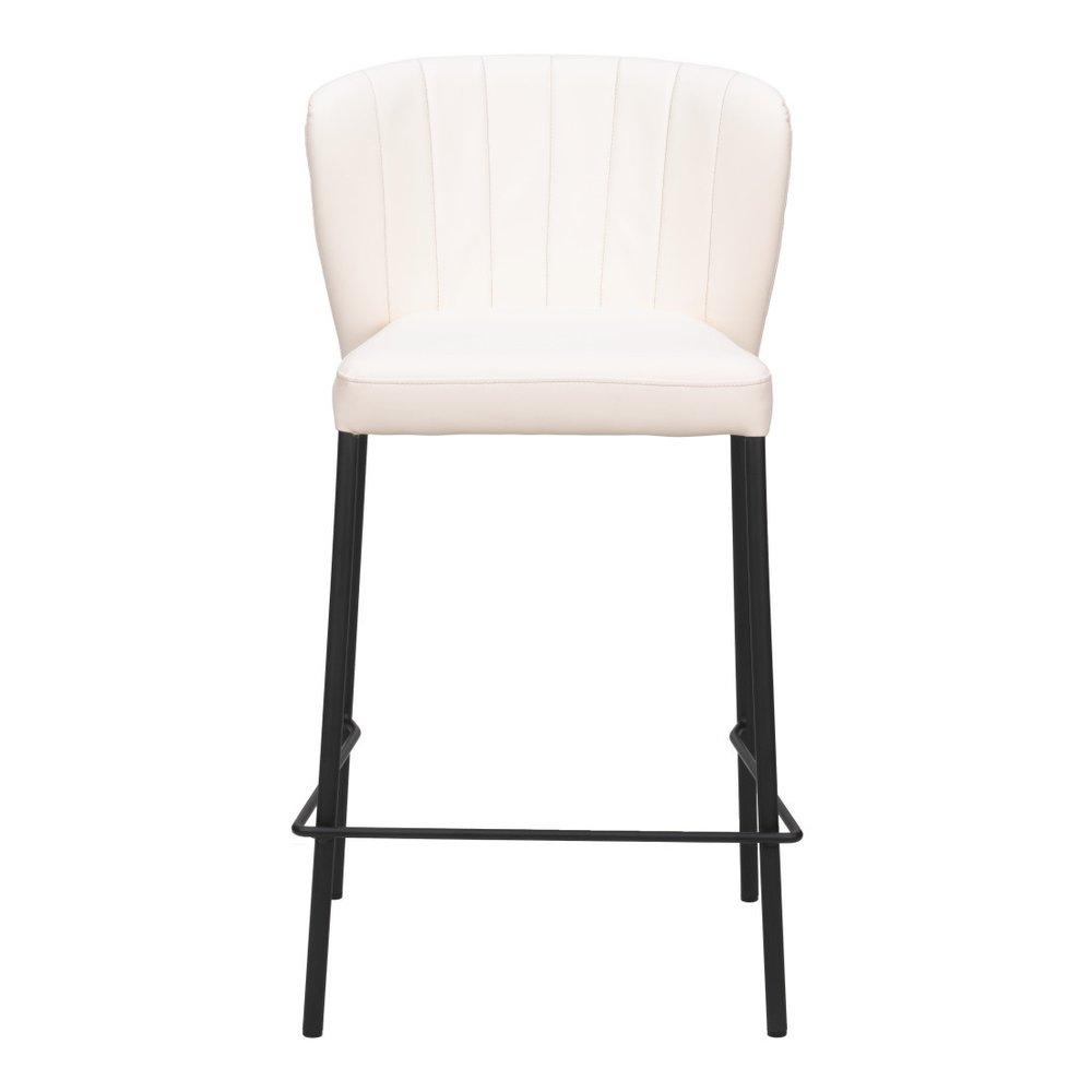 Set of Two 26" Cream And Black Faux Leather And Fabric And Steel Counter Height Bar Chairs HomeRoots