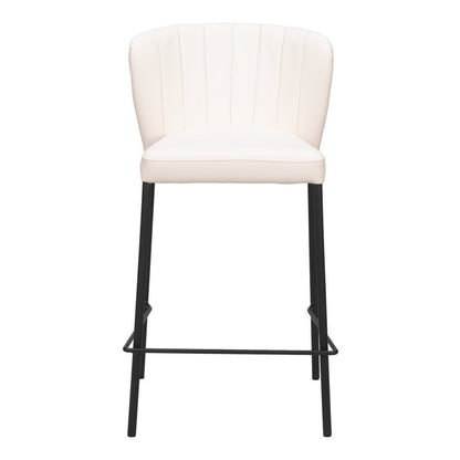 Set of Two 26" Cream And Black Faux Leather And Fabric And Steel Counter Height Bar Chairs HomeRoots