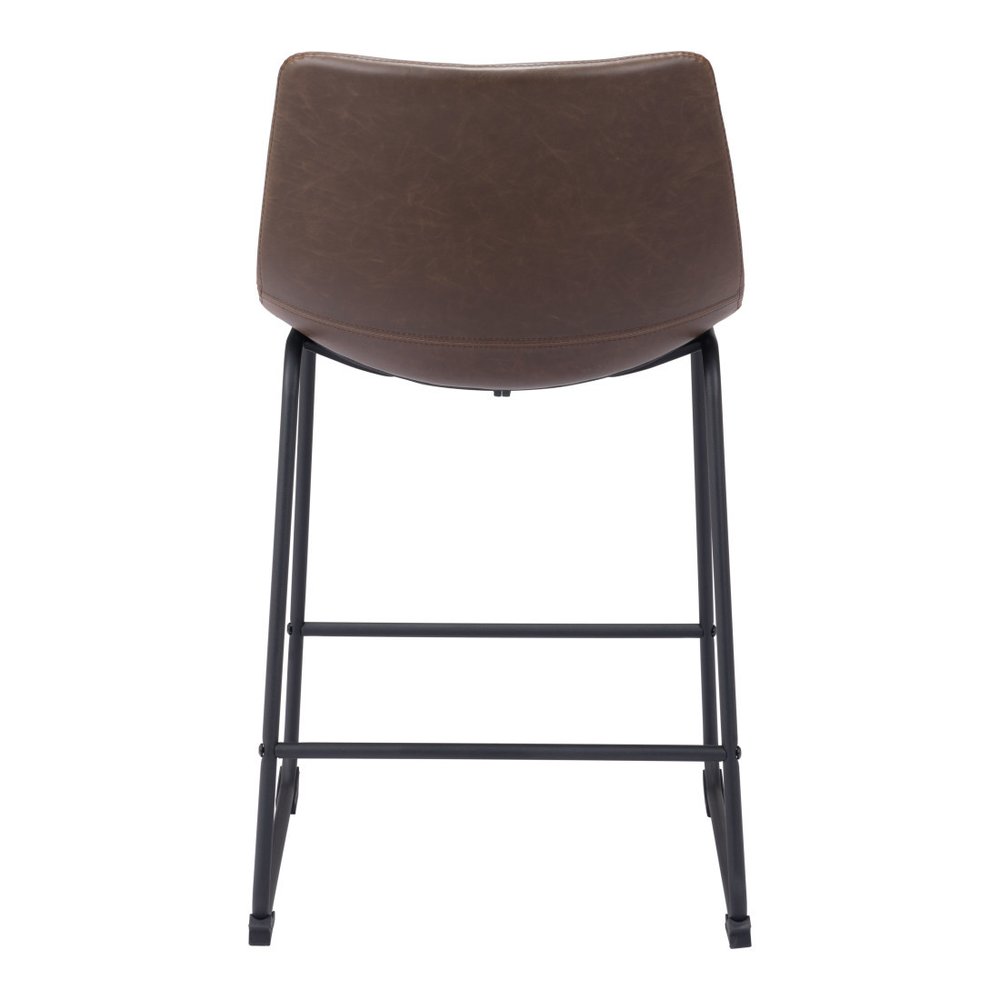 Set of Two 24" Espresso And Black Faux Leather And Steel Counter Height Bar Chairs HomeRoots