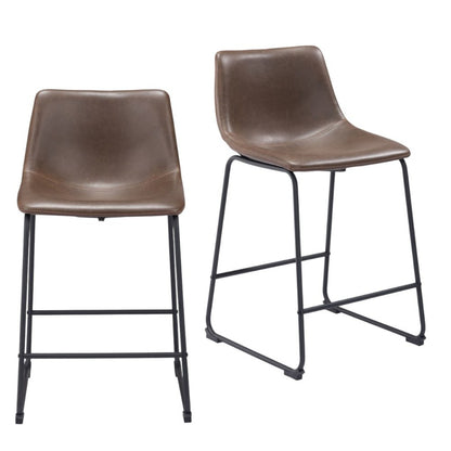 Set of Two 24" Espresso And Black Faux Leather And Steel Counter Height Bar Chairs HomeRoots