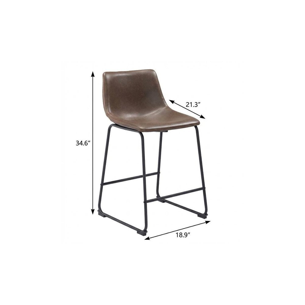 Set of Two 24" Espresso And Black Faux Leather And Steel Counter Height Bar Chairs HomeRoots