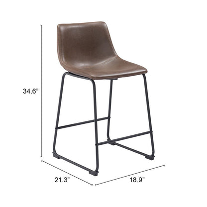 Set of Two 24" Espresso and Black Faux Leather and Steel Counter Height Bar Chairs HomeRoots