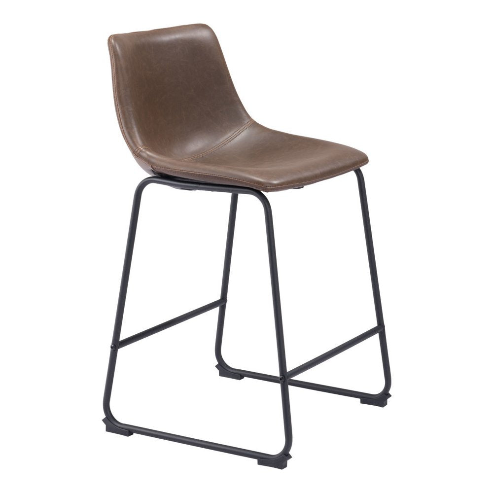 Set of Two 24" Espresso And Black Faux Leather And Steel Counter Height Bar Chairs HomeRoots