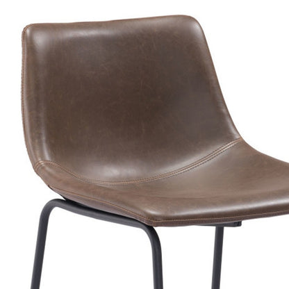 Set of Two 24" Espresso And Black Faux Leather And Steel Counter Height Bar Chairs HomeRoots