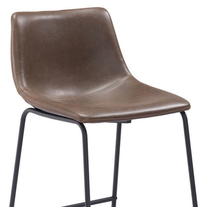 Set of Two 24" Espresso And Black Faux Leather And Steel Counter Height Bar Chairs HomeRoots