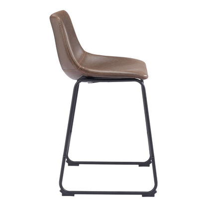 Set of Two 24" Espresso And Black Faux Leather And Steel Counter Height Bar Chairs HomeRoots