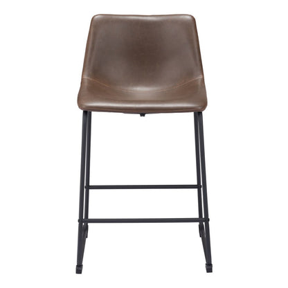 Set of Two 24" Espresso And Black Faux Leather And Steel Counter Height Bar Chairs HomeRoots