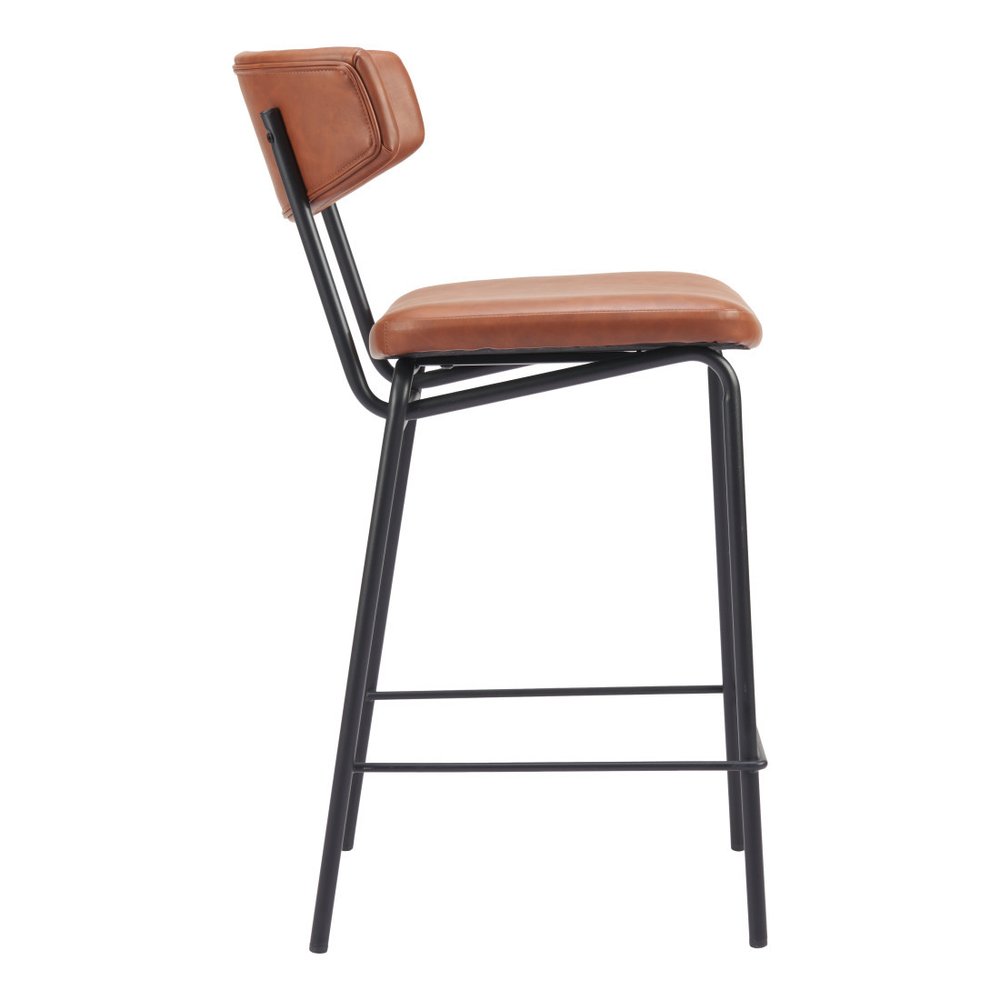Set of Two 30" Brown And Black Faux Leather And Steel Low Back Bar Height Bar Chairs HomeRoots