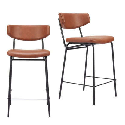Set of Two 30" Brown And Black Faux Leather And Steel Low Back Bar Height Bar Chairs HomeRoots