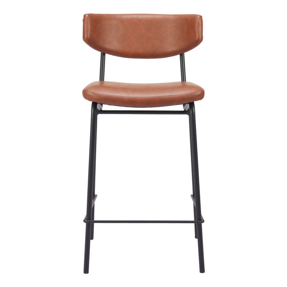 Set of Two 30" Brown And Black Faux Leather And Steel Low Back Bar Height Bar Chairs HomeRoots
