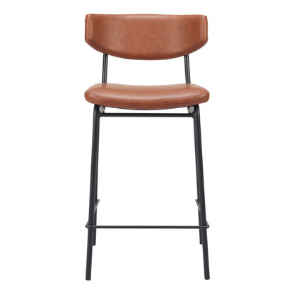 Set of Two 30" Brown And Black Faux Leather And Steel Low Back Bar Height Bar Chairs HomeRoots