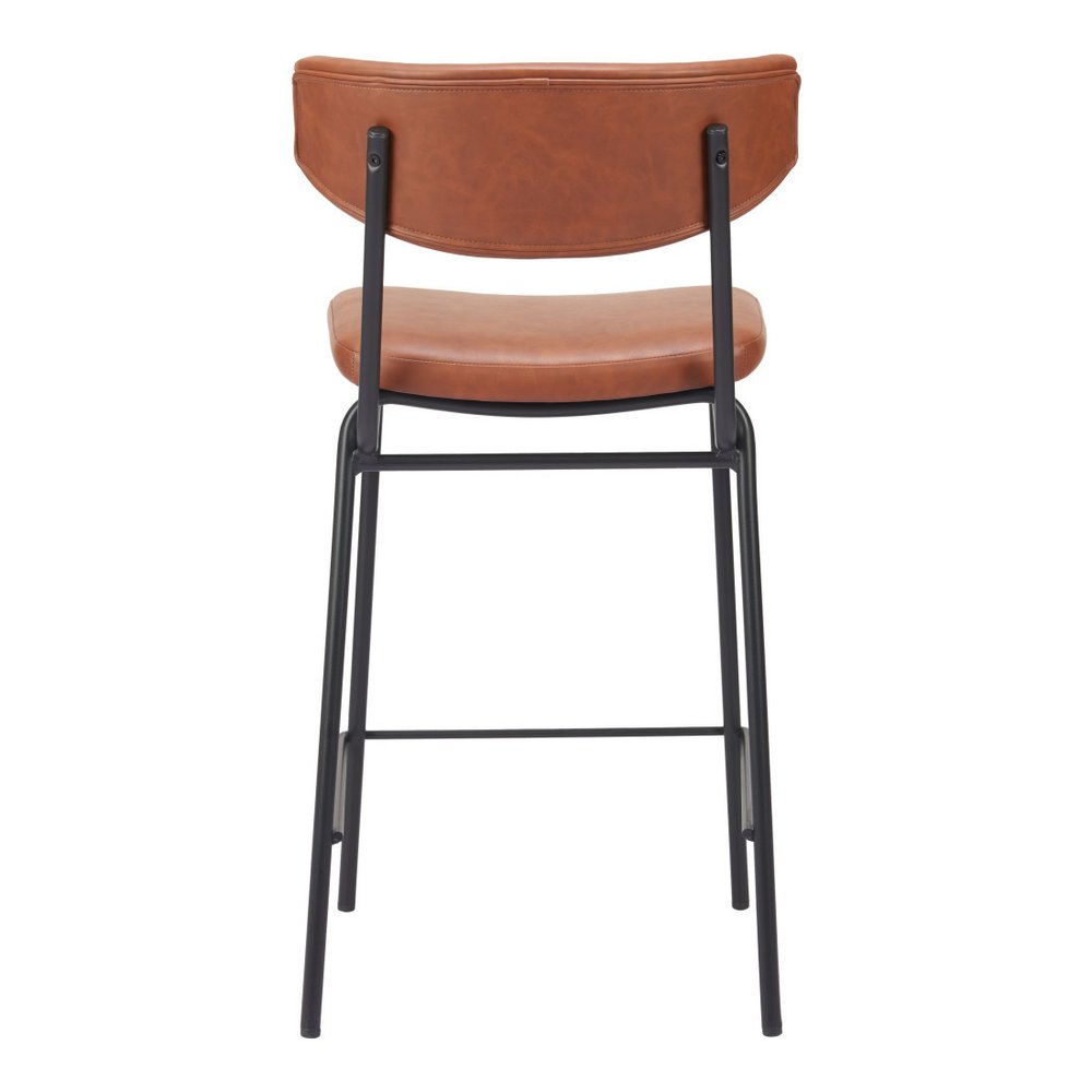 Set of Two 30" Brown And Black Faux Leather And Steel Low Back Bar Height Bar Chairs HomeRoots