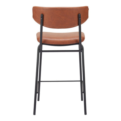 Set of Two 30" Brown And Black Faux Leather And Steel Low Back Bar Height Bar Chairs HomeRoots