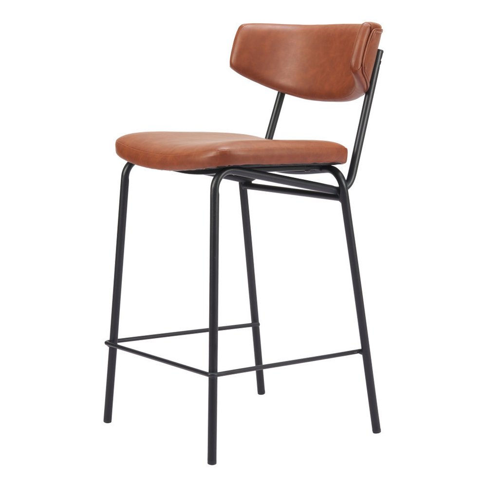 Set of Two 30" Brown And Black Faux Leather And Steel Low Back Bar Height Bar Chairs HomeRoots