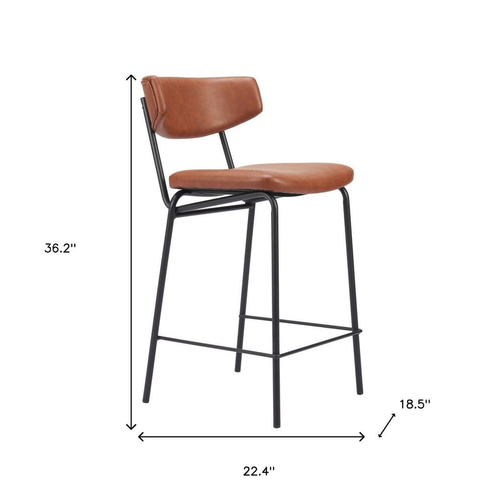 Set of Two 30" Brown And Black Faux Leather And Steel Low Back Bar Height Bar Chairs HomeRoots