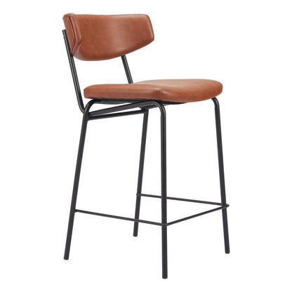 Set of Two 30" Brown And Black Faux Leather And Steel Low Back Bar Height Bar Chairs HomeRoots