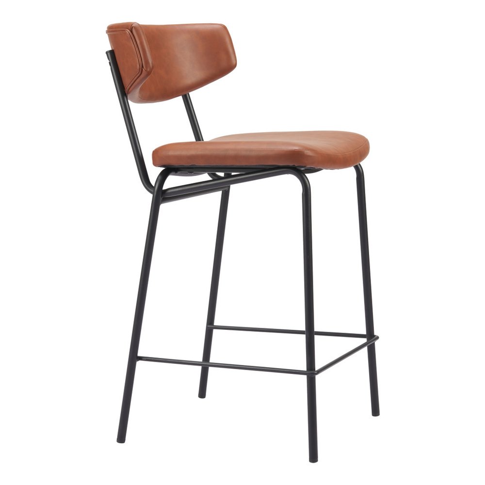 Set of Two 30" Brown And Black Faux Leather And Steel Low Back Bar Height Bar Chairs HomeRoots