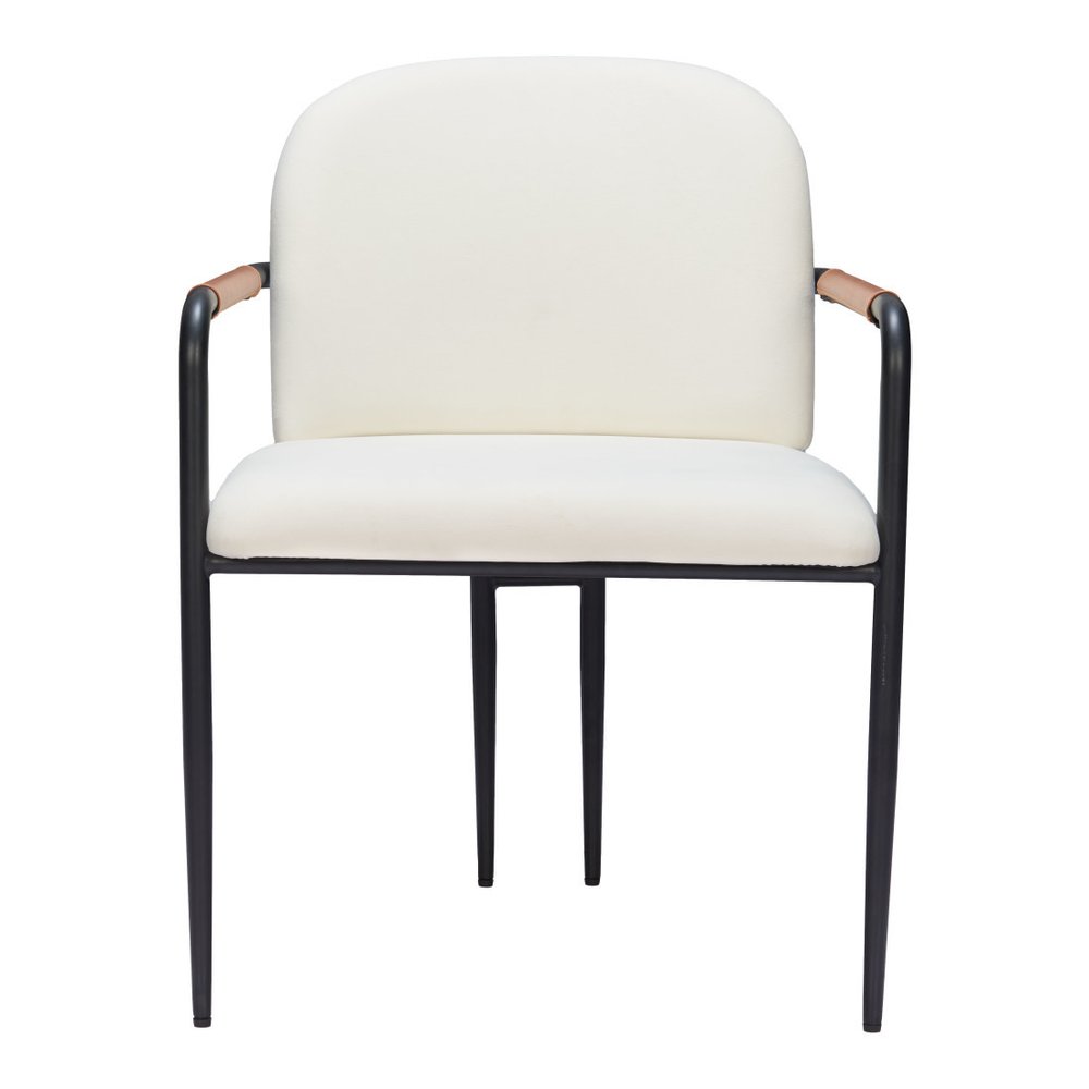 Set of Two Cream And Black Fabric And Steel Dining Arm Chairs — view 5