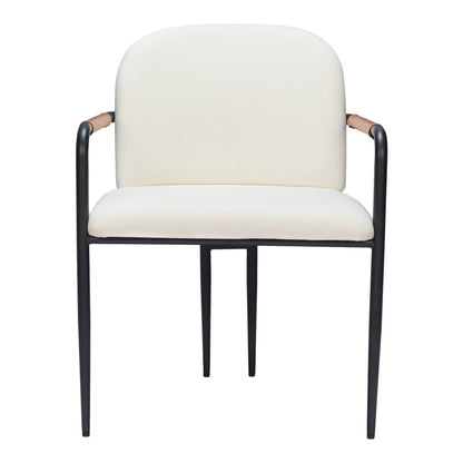 Set of Two Cream And Black Fabric And Steel Dining Arm Chairs HomeRoots