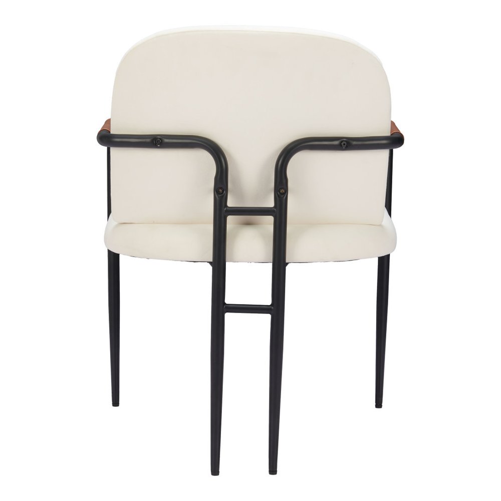 Set of Two Cream And Black Fabric And Steel Dining Arm Chairs HomeRoots