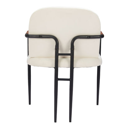 Set of Two Cream And Black Fabric And Steel Dining Arm Chairs HomeRoots