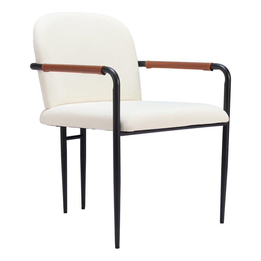 Set of Two Cream And Black Fabric And Steel Dining Arm Chairs — view 8