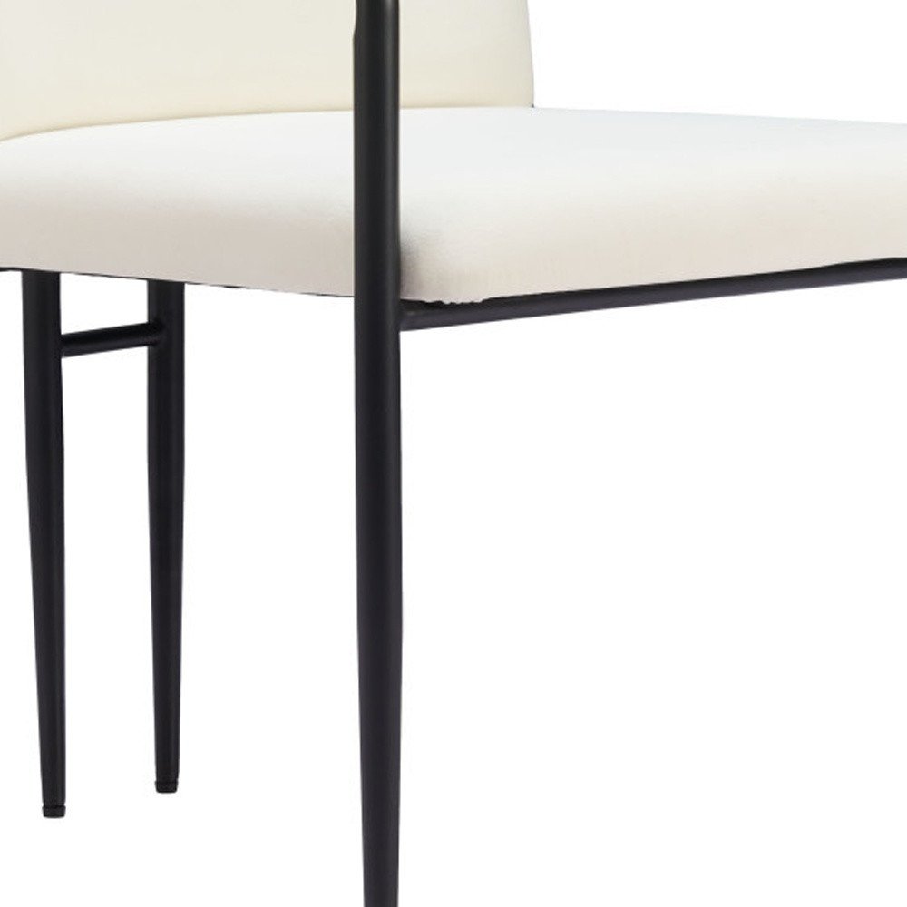 Set of Two Cream And Black Fabric And Steel Dining Arm Chairs HomeRoots