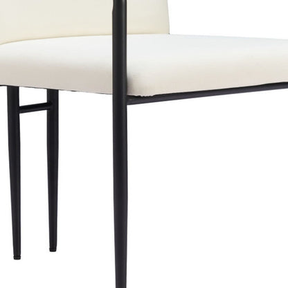 Set of Two Cream And Black Fabric And Steel Dining Arm Chairs HomeRoots