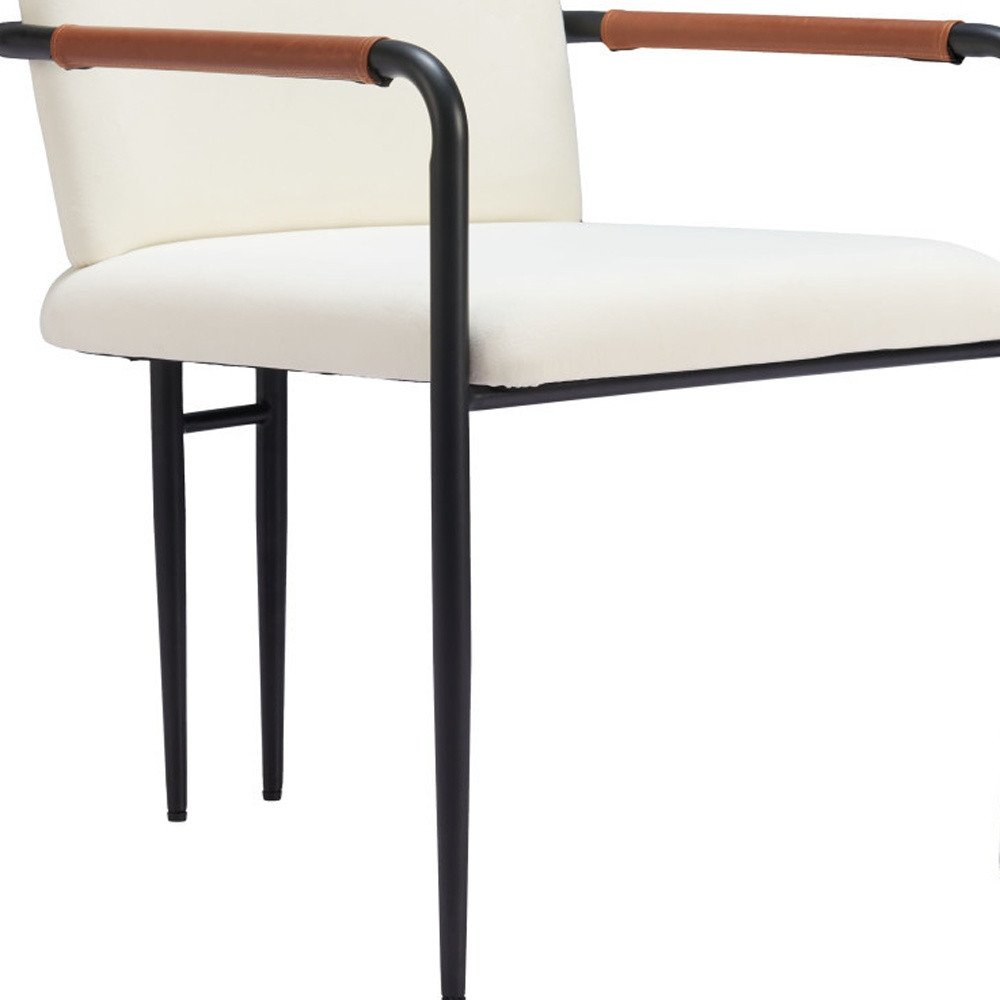 Set of Two Cream And Black Fabric And Steel Dining Arm Chairs — view 2