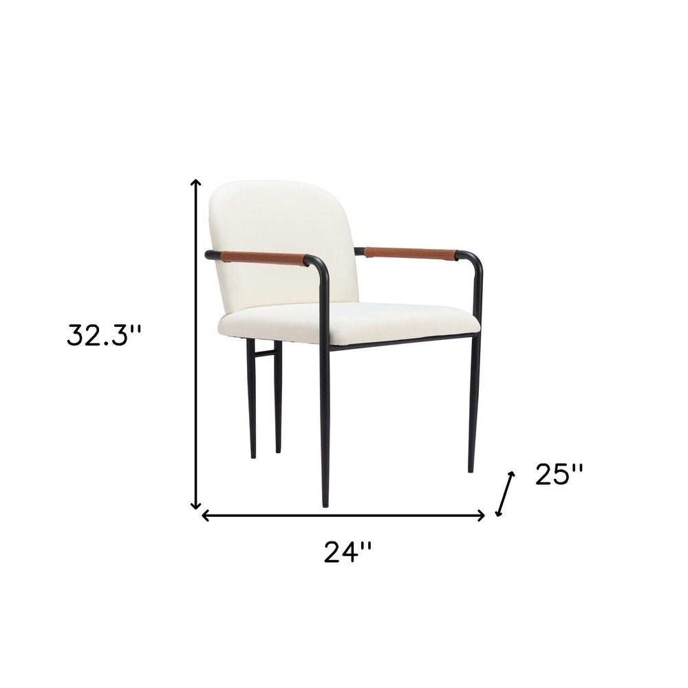 Set of Two Cream And Black Fabric And Steel Dining Arm Chairs — view 3