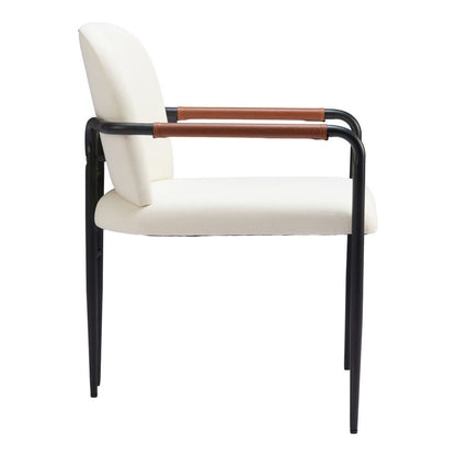 Set of Two Cream And Black Fabric And Steel Dining Arm Chairs HomeRoots
