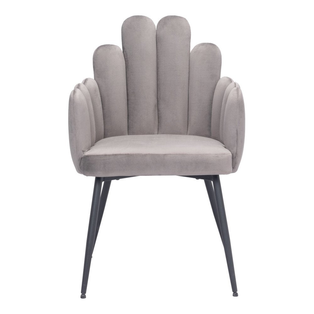 Set of Two Gray And Black Tufted Velvet And Steel Dining Arm Chairs — view 3