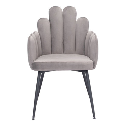 Set of Two Gray And Black Tufted Velvet And Steel Dining Arm Chairs HomeRoots