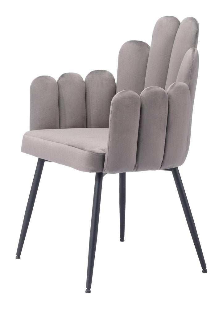 Set of Two Gray And Black Tufted Velvet And Steel Dining Arm Chairs — view 8