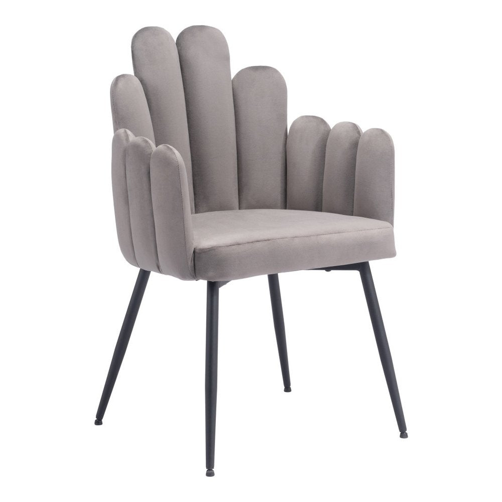 Set of Two Gray And Black Tufted Velvet And Steel Dining Arm Chairs HomeRoots