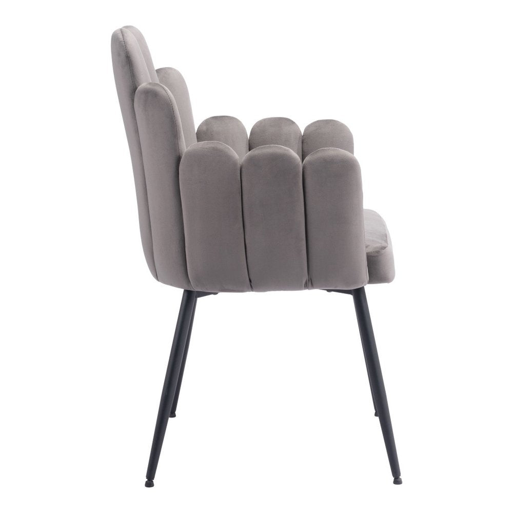 Set of Two Gray And Black Tufted Velvet And Steel Dining Arm Chairs — view 6