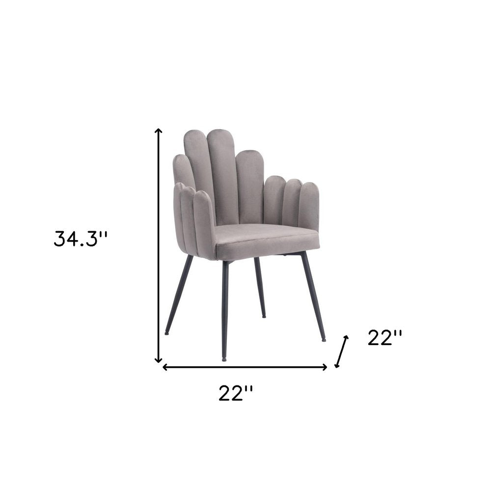 Set of Two Gray And Black Tufted Velvet And Steel Dining Arm Chairs HomeRoots