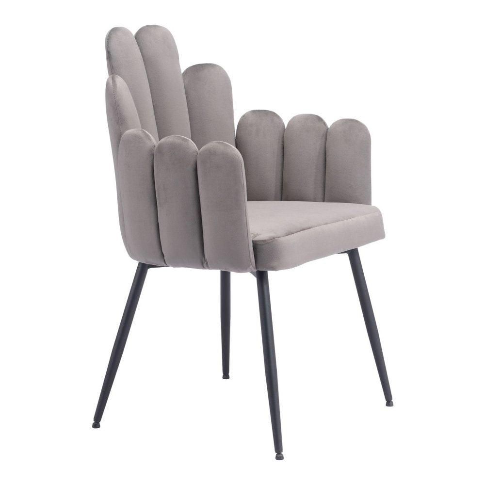 Set of Two Gray And Black Tufted Velvet And Steel Dining Arm Chairs — view 5