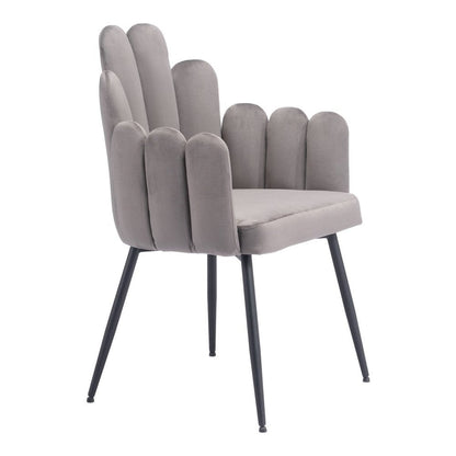 Set of Two Gray And Black Tufted Velvet And Steel Dining Arm Chairs HomeRoots