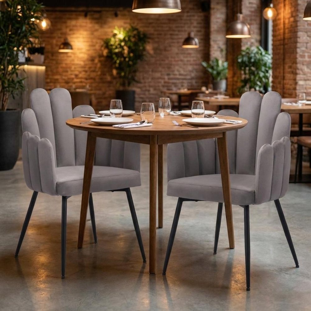 Set of Two Gray And Black Tufted Velvet And Steel Dining Arm Chairs — view 1
