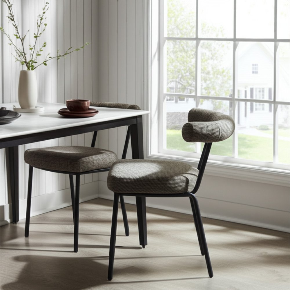 Set of Two Green and Black Upholstered Chenille Open Back Dining Side Chairs HomeRoots