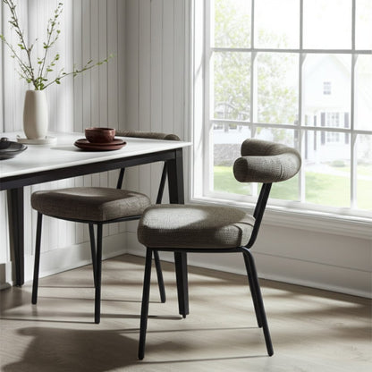 Set of Two Green and Black Upholstered Chenille Open Back Dining Side Chairs HomeRoots