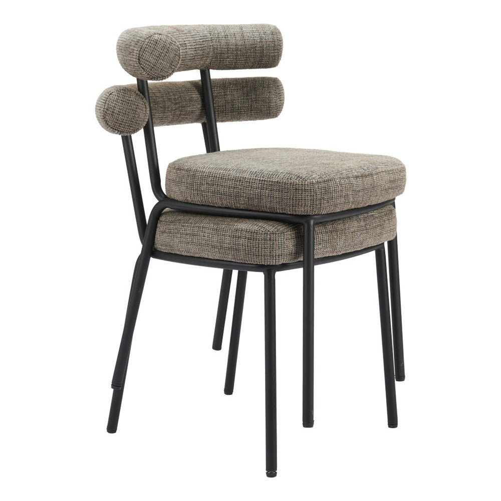 Set of Two Green and Black Upholstered Chenille Open Back Dining Side Chairs HomeRoots