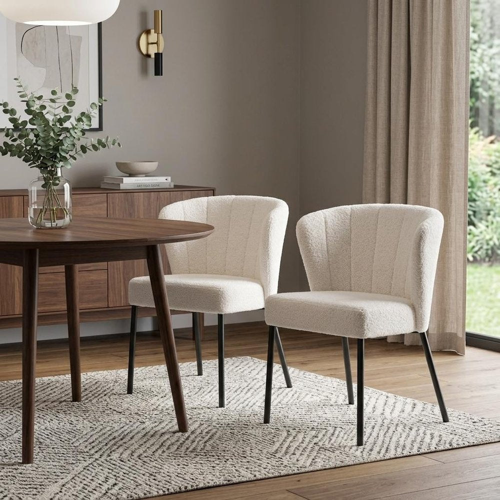 Set of Two Cream And Black Tufted Upholstery And Steel Dining Side Chairs — view 2