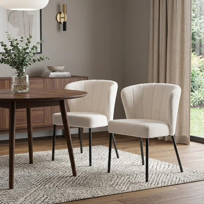 Set of Two Cream And Black Tufted Upholstery And Steel Dining Side Chairs HomeRoots